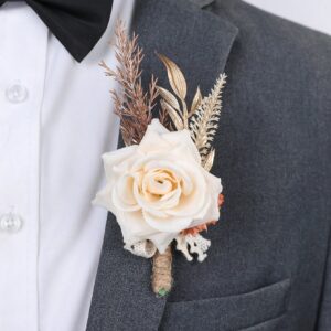 Corsage artificiel  avec rose champagne et marguerite orange – Image 2